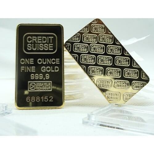 10 pcs Credit swiss bullion bar 1 OZ real gold plated ingot badge 50 mm x 28 mm coins with Different serial number