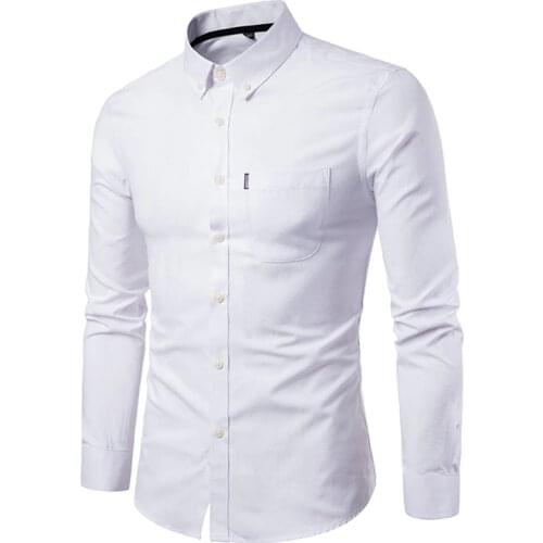Mens shirt spring and autumn new mens Oxford spinning slim solid color shirt mens shirt long-sleeved casual shirt men
