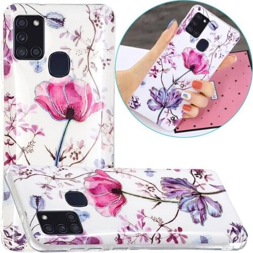 Soft TPU Case for Samsung Galaxy A21s Cute Flower Butterfly Marble Painting Cover