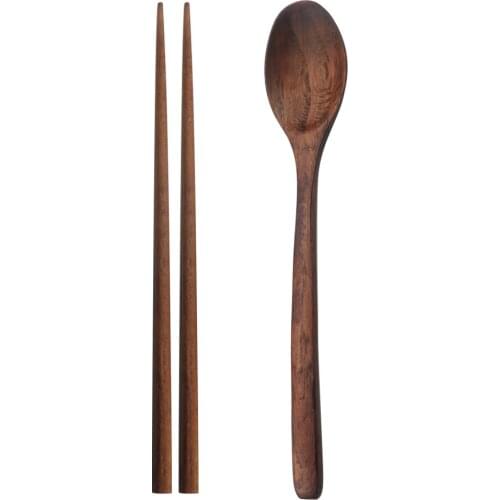 Handmade Wooden Spoon Chopsticks Set Korean Style Wood Spoon For Mixing Strring Long Handle Wooden Dinnerware Spoons Chopsticks