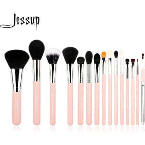 Jessup Pro 15pcs Makeup Brushes brush set Powder Foundation Eyeshadow Eyeliner Lip Brush Tool Pink / Silver make up beauty tools