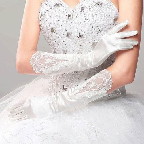 Bride Full Finger Long White Gloves Fashion Wedding Dress Accessories Lace Glove Party Cosplay Props U90E