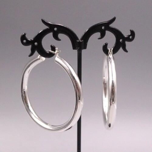 New Pure 925 Sterling Silver Earrings 50x50x5mm Oversized Round Smooth Ear Hoop For Woman