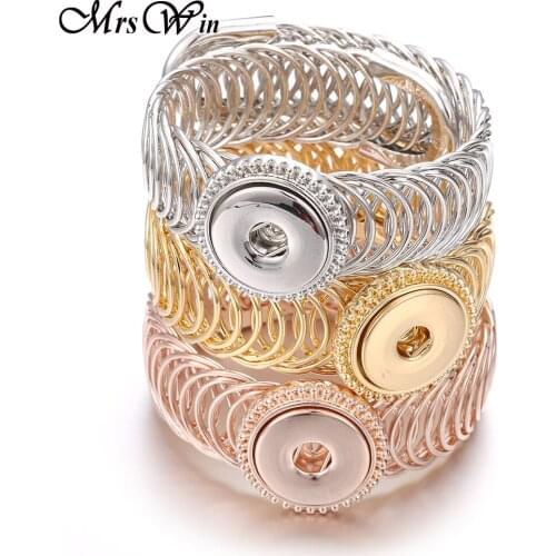 New Snap Jewelry Rose Gold Silver color Metal Snap Button Bracelet Adjustable Size Cuff Bangle fit 18mm Snap Buttons jewelry