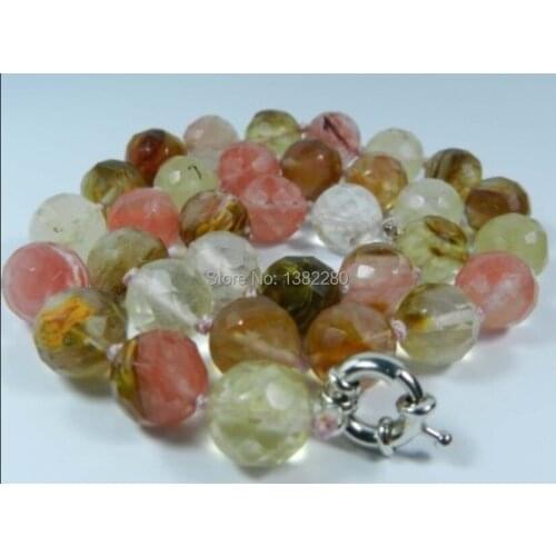 New Fashion Style diy 10mm Faceted Watermelon Tourmaline Round Beads chalcedony Necklace 18" JT6184