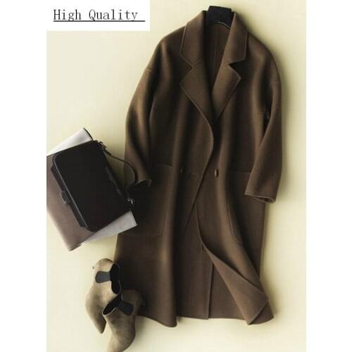 Natural 100% Wool Coat Female Long Cashmere Jacket Women Korean Sided Woolen Clothes 2020 Spring Autumn Overcoat LWL1413