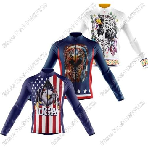 Native Eagle Usa 2021Cycling Jersey Long Sleeve Cycling Clothing Race Road Bike Shirts Bicycle Tops MTB Uniform Maillot