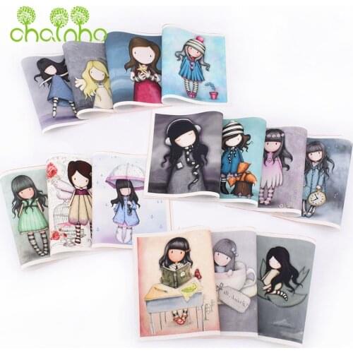Hand Dyed Symmetrical Positioning Cotton Canvas Fabric,Cute Girls,For DIY Sewing&Quilting Purse,Book Cover Decoration Material