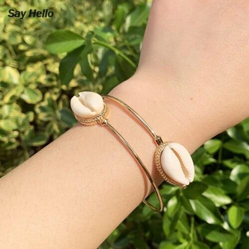 SAY HELLO Fashion Adjustable Shell Arm Bracelets Arm Cuff Bangle Pulseiras Bijoux Lover Bracelet Hip Hop Bangles for Women K2756