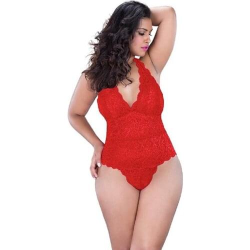Sexy Lingerie Hot Soft Lace Sling Deep V Neck Chemise Cosplay Sexy Plus Size XXXL Lingerie 2 Color Lenceria Erotic Fetish Teddy