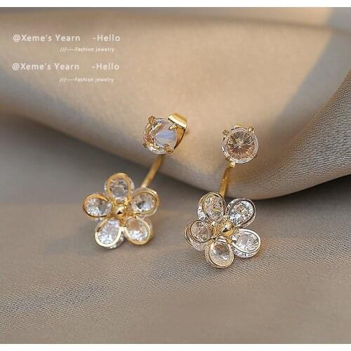 2021 New Elegant Zircon Petal Pendant Earrings For Woman Luxury Korean Jewelry Party Girl Fashion Stud Earrings Student Gift ACC