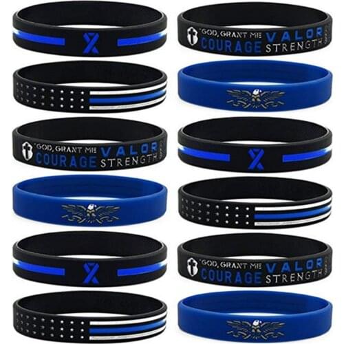 1pcs Thin Blue Line Silicone Wristband with Policemans Prayer American Flag Law Enforcement Jewelry Gift Police Officers Cops