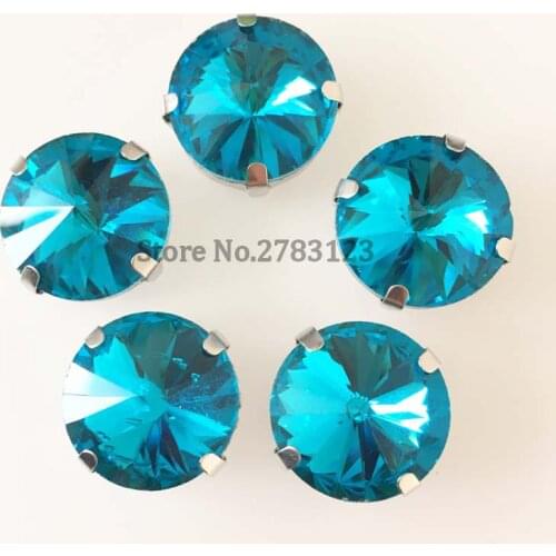 All size 20pcs/bag lake blue round shape High-quality Glass sew on stones with Silver claw use for Clothes Dresses