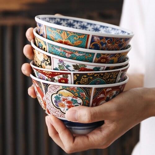 Retro Ceramic Rice Bowl Home Kitchen Dinnerware Round Bowls Hotel Decor Tableware Handmade Porcelain Painted Bowl Retro
