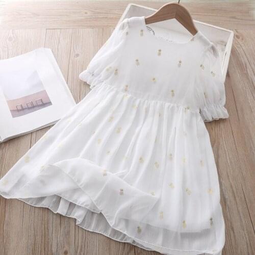 Thunderers Girls Princess Summer Dress New Pure White Bronzing Pineapple Chiffon Dress Cute Childrens Clothing Kids Fairy Dress