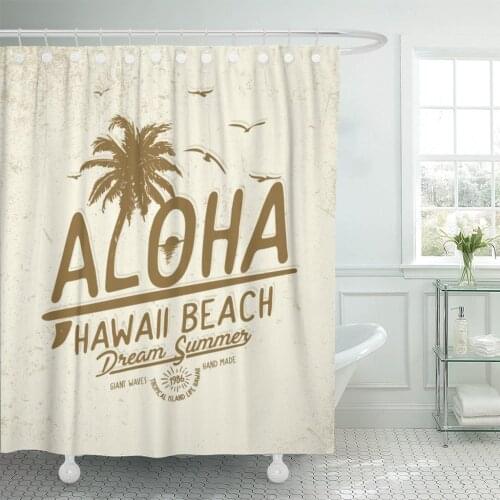 Pineapple Aloha Hawaii Summer Tee Beach Surf Text Travel Shower Curtain Waterproof Fabric 72 x 72 Inches Set with Hooks