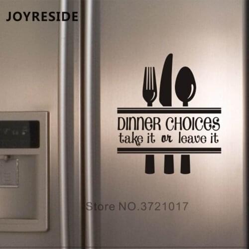 JOYRESIDE Knife Fork Wall Decal Dinner Choices Words Fridge Decor Stickers Vinyl Home Fridge Decoration Kitchen Decoration WM296
