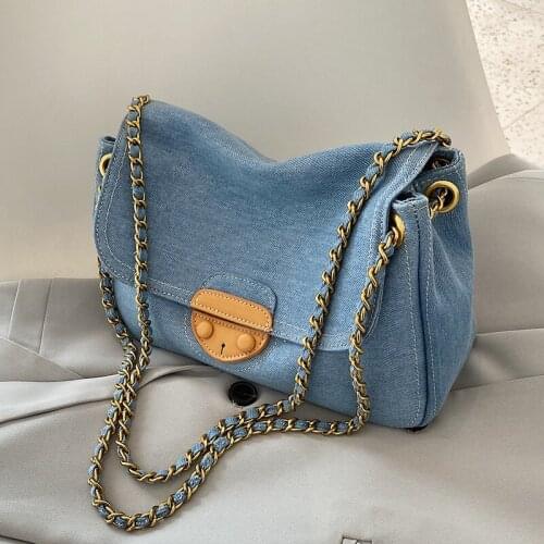 Female Large Capacity Canvas Bag 2021 New Blue Denim Chain Shoulder Messenger Ladies Small Bags Womens Handbags Zaino