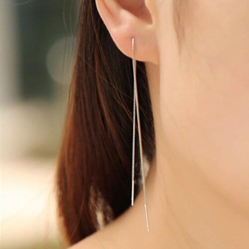 Simple 925 Sterling Silver Long Ear Line For Women Jewelry Fashion Female Earrings Lady Valentines Day Accessories KOFSAC