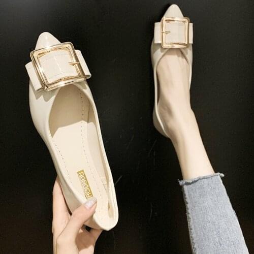 Flat Shoes Women 2020 New Designer PU Leather Ladies Flats Shallow Mouth Soft Plus size Woman Work Shoe Female Zapatos W33-34