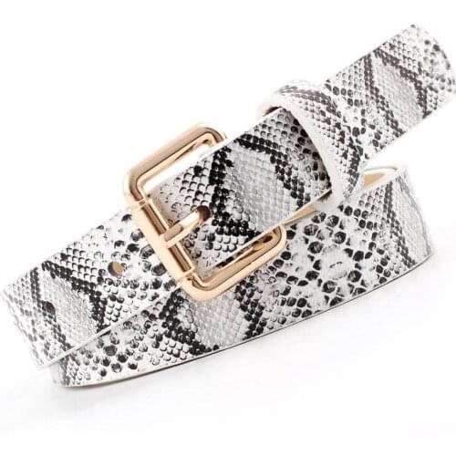 Q New Square Button Waist Belt Jeans Dress Accessories Snake Stripe Women Waist Belt All-matching Pu Leather Thin Vintage