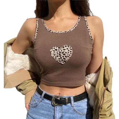 New Style Ladies Leisure Vest Mushroom Love Leopard Print Decorative Camisole Blouse Sleeveless Slim-Fitting Vest