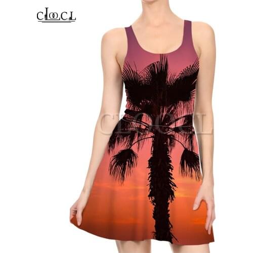 CLOOCL Plant Palm Tree 3D Print Dress Women Summer Slim Sleeveless Sexy Dresses Women Pleated Size Dress