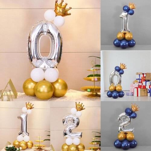 16PCS Baby Birthday Digital Balloon Aluminum Foil Birthday Party Decoration Blue Gold 0-2 Number Balloon Baby Shower