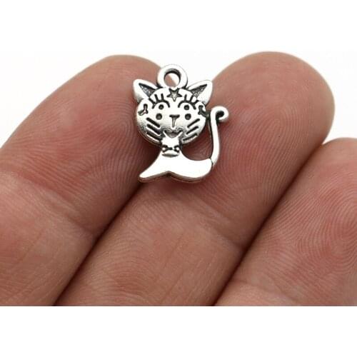 20pcs Antique Silver Plated Cat Charm Pendants for Bracelet Jewelry Accessories Making DIY 16x12mm