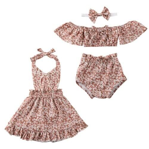 2020 Toddler Newborn Baby Girl Clothes Sets/Dress Floral Print Off Shoulder Tops+Shorts Or Baby A-Line Dress