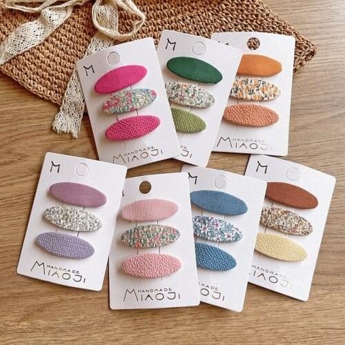 3 Pcs Floral Fabric Oval BB Clip Girl Baby Hair Pins Kids Hair Accessories