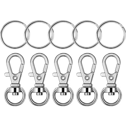 50Pcs Alloy Swivel Lanyard Snap Hook With Key Ring Silver Lobster Clasp Clip
