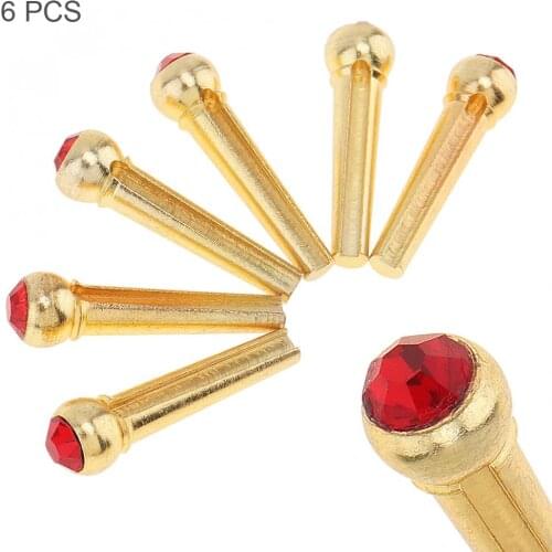 6pcs/lot Brass Bridge Pins with Red Crystal Head Strings Nail Pegs Set for Folk Acoustic Guitar