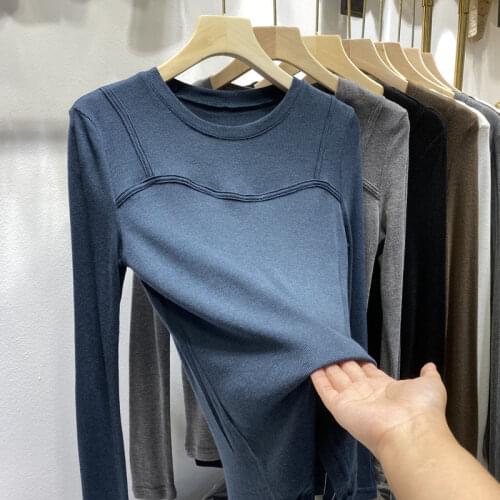 T-Shirt Women Long Sleeve Knitted Solid Slim Spring Korean Style All-match Fashion Casual Female Tops Elegant Female Clothing