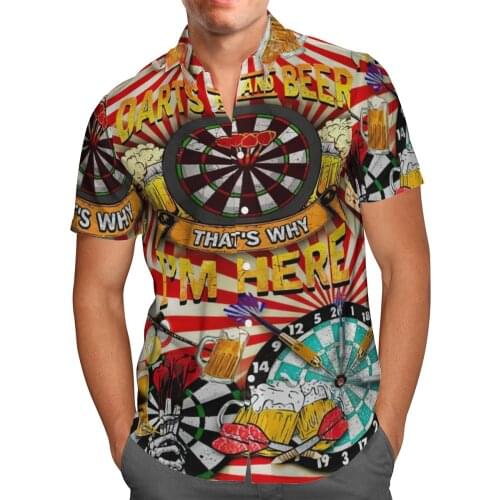 Darts 3D Printing Beach Hawaiian 2021 Summer Shirt Short Sleeve Shirt Streetwear Oversized 5XL Camisa Social Chemise Homme-377