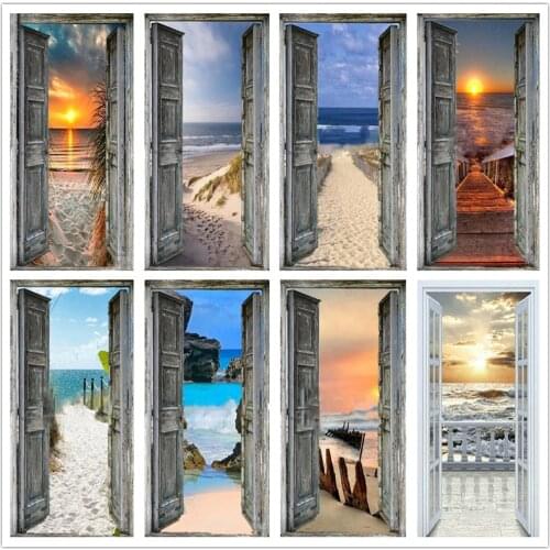 Retro Door Seascape Embroidery Mosaic Cross Stitch Home Decor Hanging Painting 5D DIY Square&Round Diamond Painting