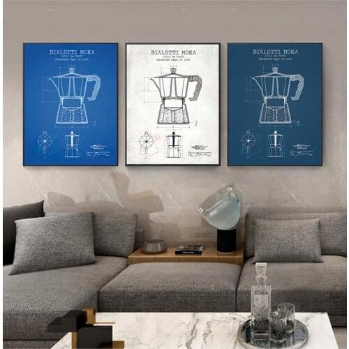 Picture Canvas Painting Kitchen Wall Art Decor Coffee Pot Patent Posters and Prints Bialetti Moka Poster Coffee Blueprint Art