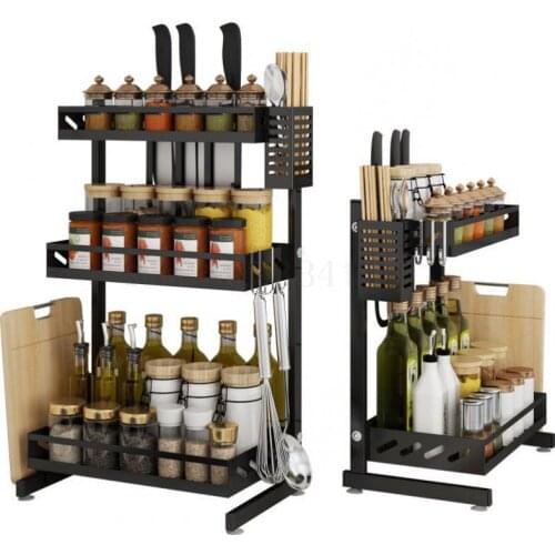 Stainless Steel Kitchen Shelf, Condiment Shelf, Table Top, Black Multi-layer Products, Household Daquan Condiment Storage