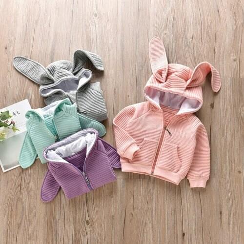 Newborn Girls Autumn Winter Coats Jackets Kids Boys Rabbit Ear Hooded Parkas Infant Children Outerwear Cotton Coat