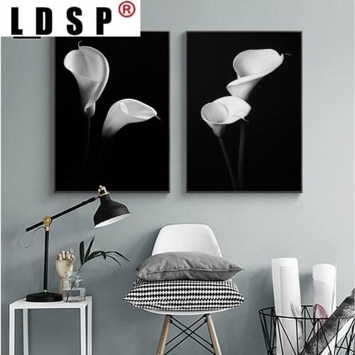 LDSP Nordic Black or White Flower Minimalist Canvas Painting Wall Art Painting Print Poster Picture Living Room Home Decoration