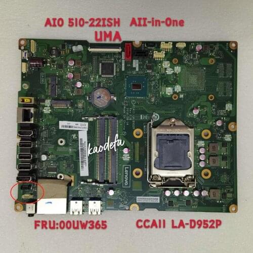 Mainboard LA-D952P Lenovo AIO510-22ISU for Ideacentre All-In-One-Type:f0cb No-Hdmi-Input FRU 00UW365 100%Test