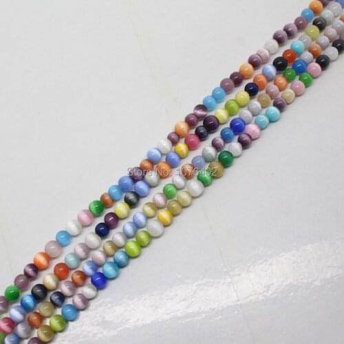 Mini. order is $7!4mm Beautiful Multicolor Cats Eye Round Loose Beads 15"
