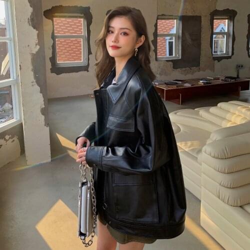 2021 Fashion Women Leather Jacket Spring Oversize Real Sheepskin Coat Woman Casaul Korean Autumn Clothes Veste Femme WPY2850