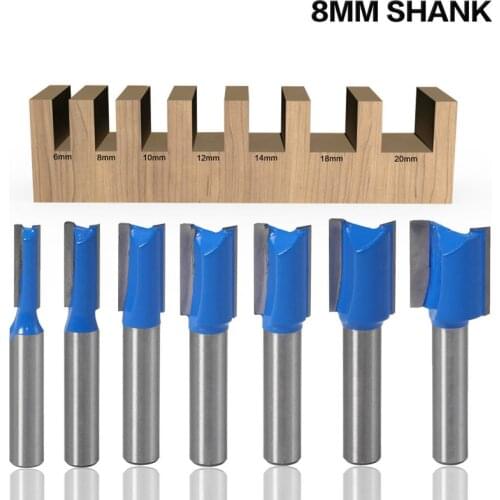 1PC 8mm Shank Straight Woodworking Router Bit Set Wood Cutter 6-20mm Cutting Diameter Carpenter Milling Cutter Woodworking Tool
