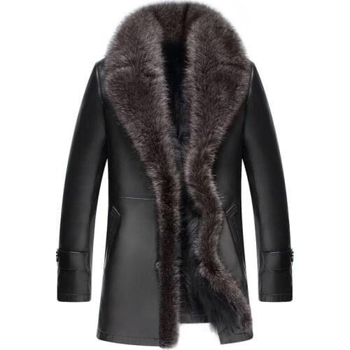 Genuine Leather Jacket Men Winter Jacket Real Sheepskin Coat for Men Raccoon Fur Warm Jackets Plus Size 5xl Veste Homme MY1761