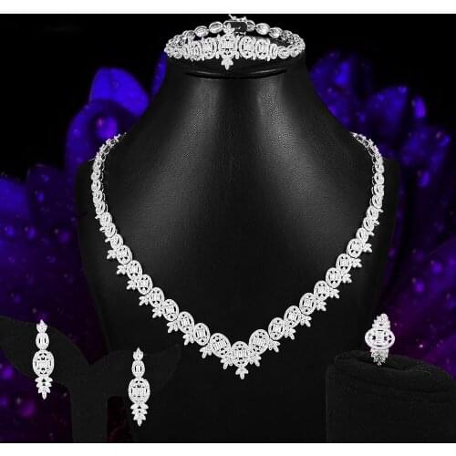 Blachette New Sweet Romantic 4PCS Necklace Bracelet Earrings Ring Jewelry Sets Cubic Zirconia Findings Bridal Wedding Noble Set