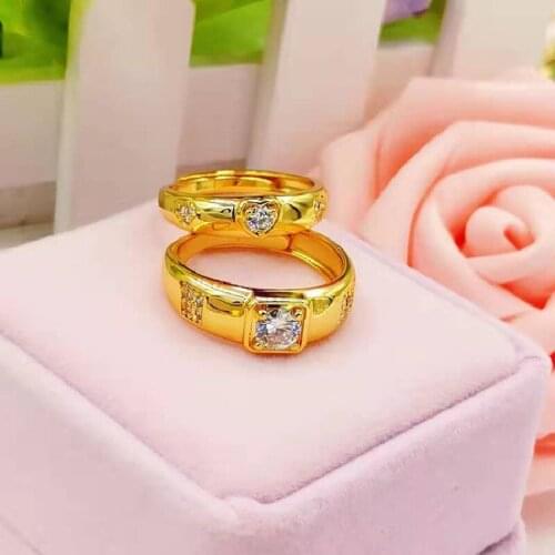 The New Brass Gold-Plated Ring With AAA Zircon Imitation Gold Wedding Jewelry Live Couple Ring