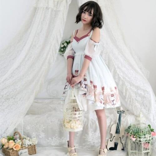 Palace princess tea party sweet lolita dress vintage lace bowknot printing high waist cardigan victorian dress kawaii girl loli