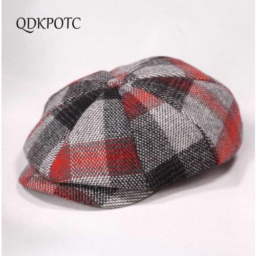 QDKPOTC 2019 New Autumn Men Women Plaid Berets Leisure Fashion Octagonal Cap Unisex Europe America Wind Felt Hat
