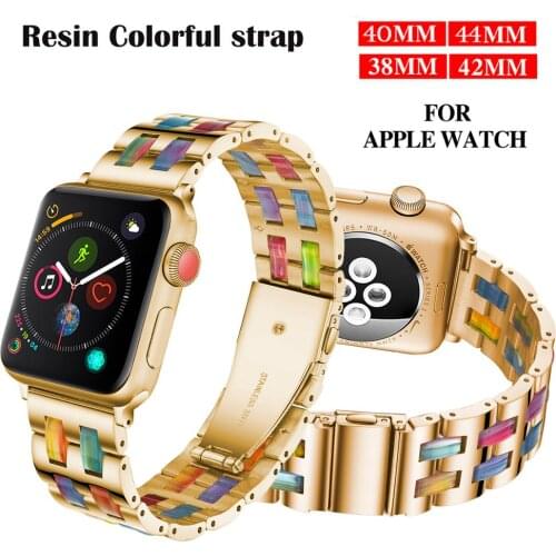 Luxury Resin strap for Apple Watch Band 5 4 3 2 40mm 44mm 38 42mm for iWatch Series 5 4 3 Bracelet Stainless Steel Resin Strap